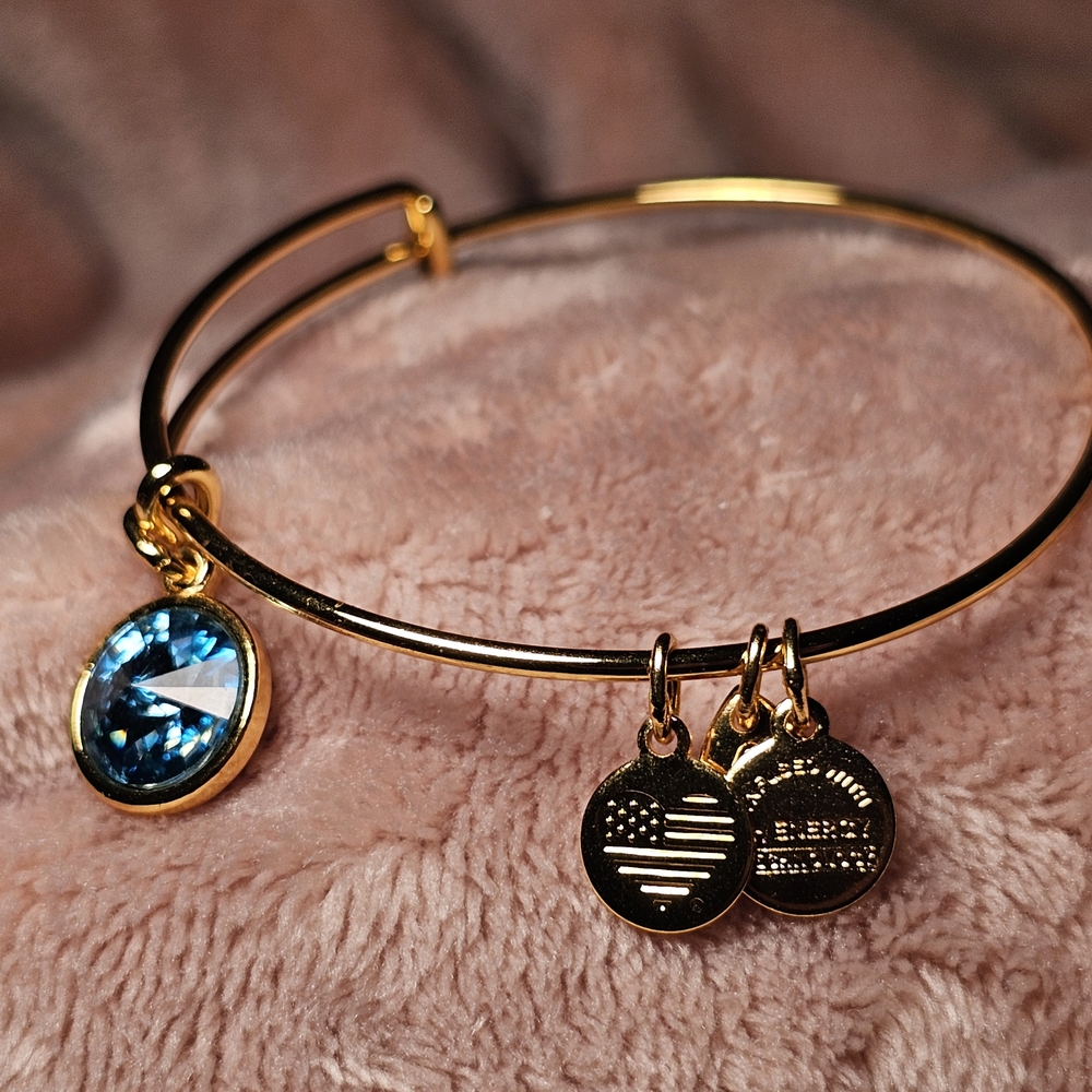 Alex and Ani Gold Bracelet with Blue Charm December BIRTH STONE CHARM